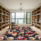 Coastal Seashells in Deep Marine Blue Rug