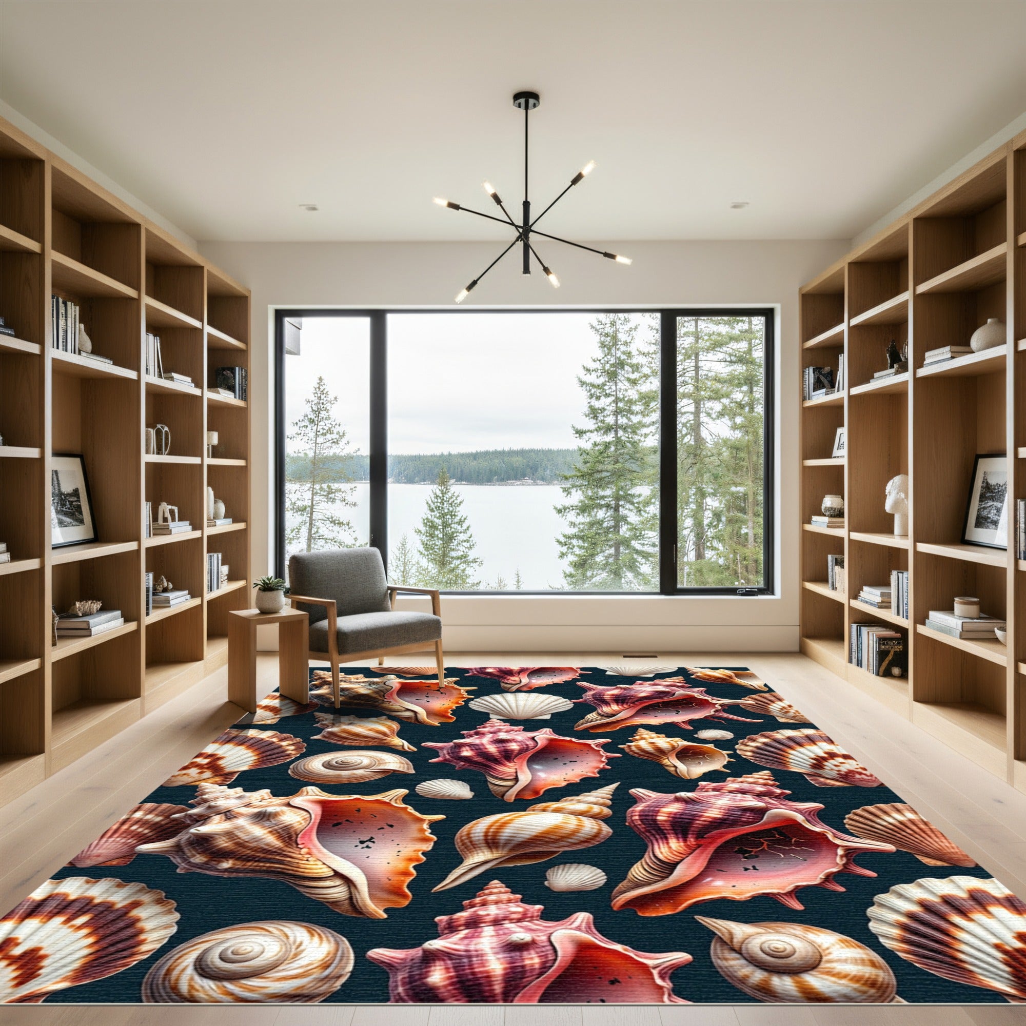 Coastal Seashells in Deep Marine Blue Rug