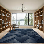 Modern Navy Geometric Angular Chevron Rug