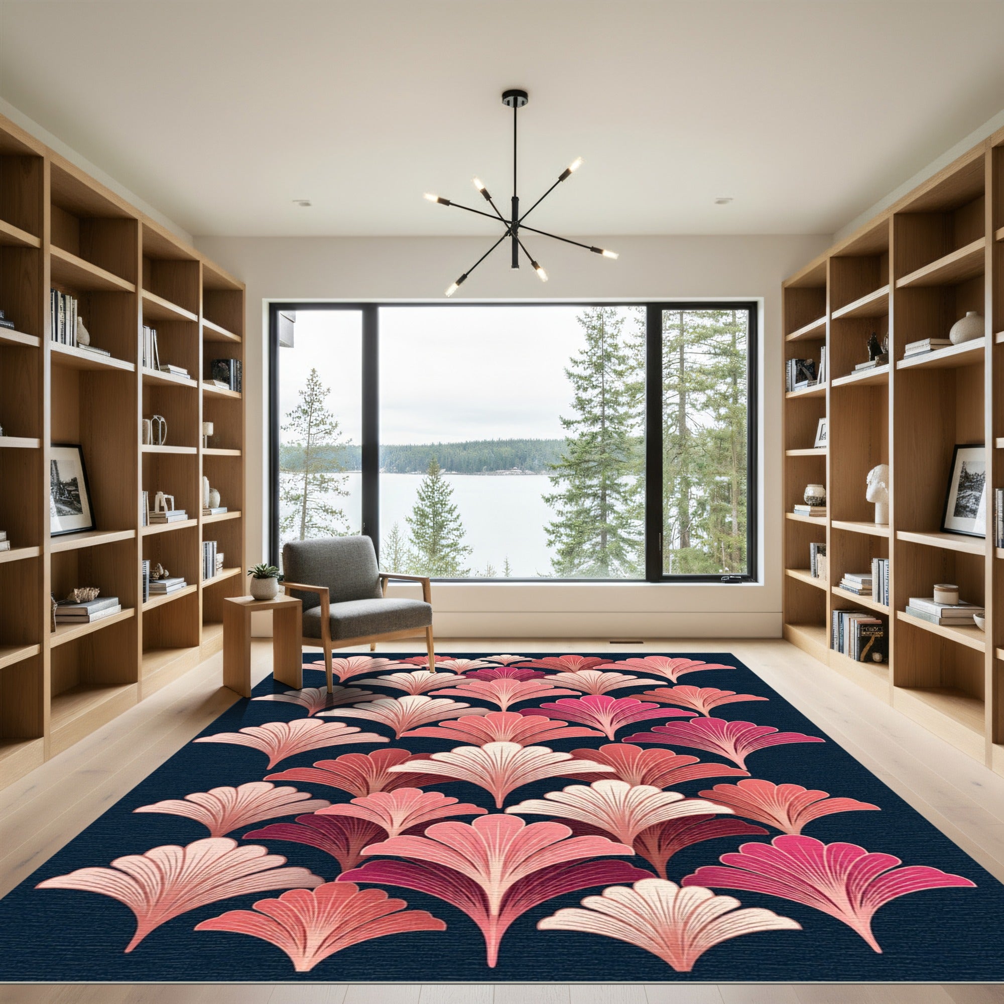 Art Deco Ginkgo Leaf Coral Blush Rug