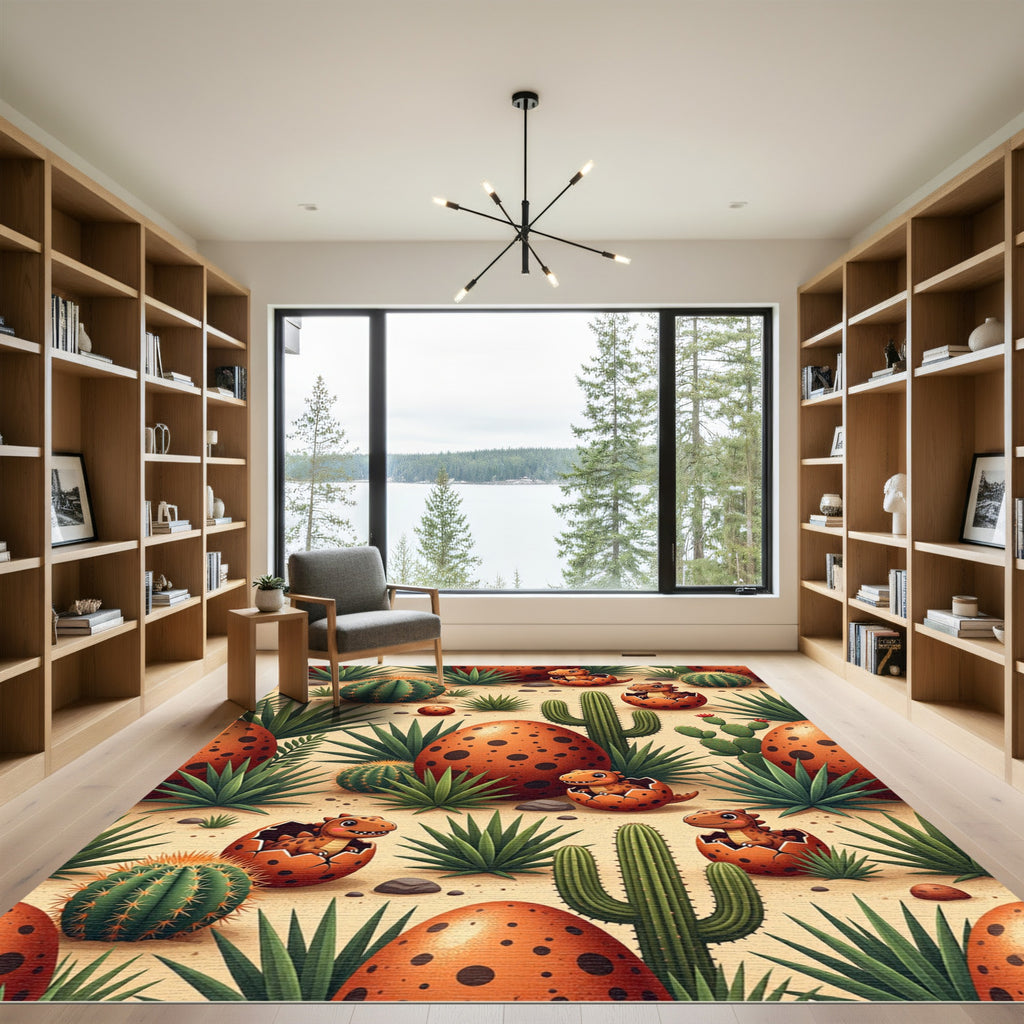 Whimsical Desert Dinosaur Egg Cactus Meadow Rug
