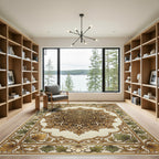 Golden Brown Floral Medallion Frame Rug