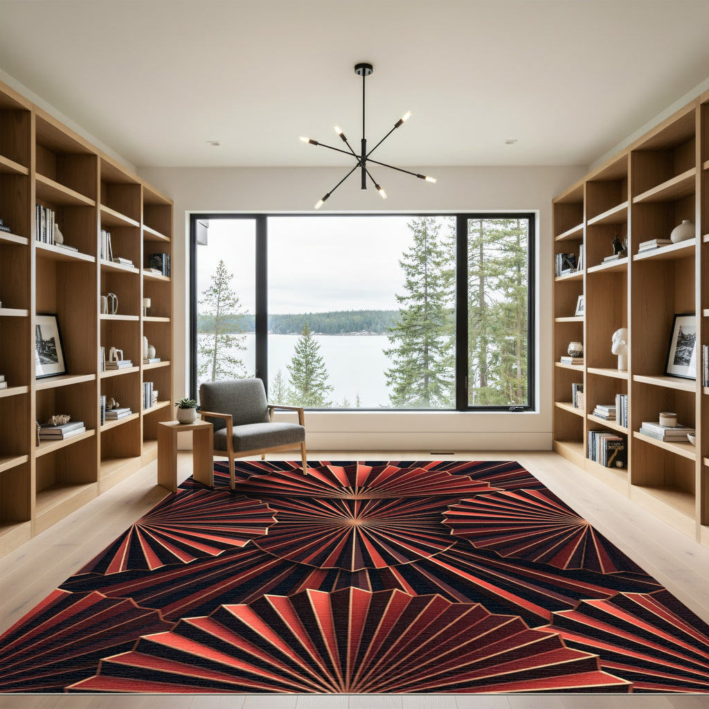 Crimson Golden Fan Layers Rug