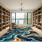 Liquid Gold and Teal Swirls Rug