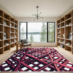Crimson Lattice Interlocking Geometric Grid Rug