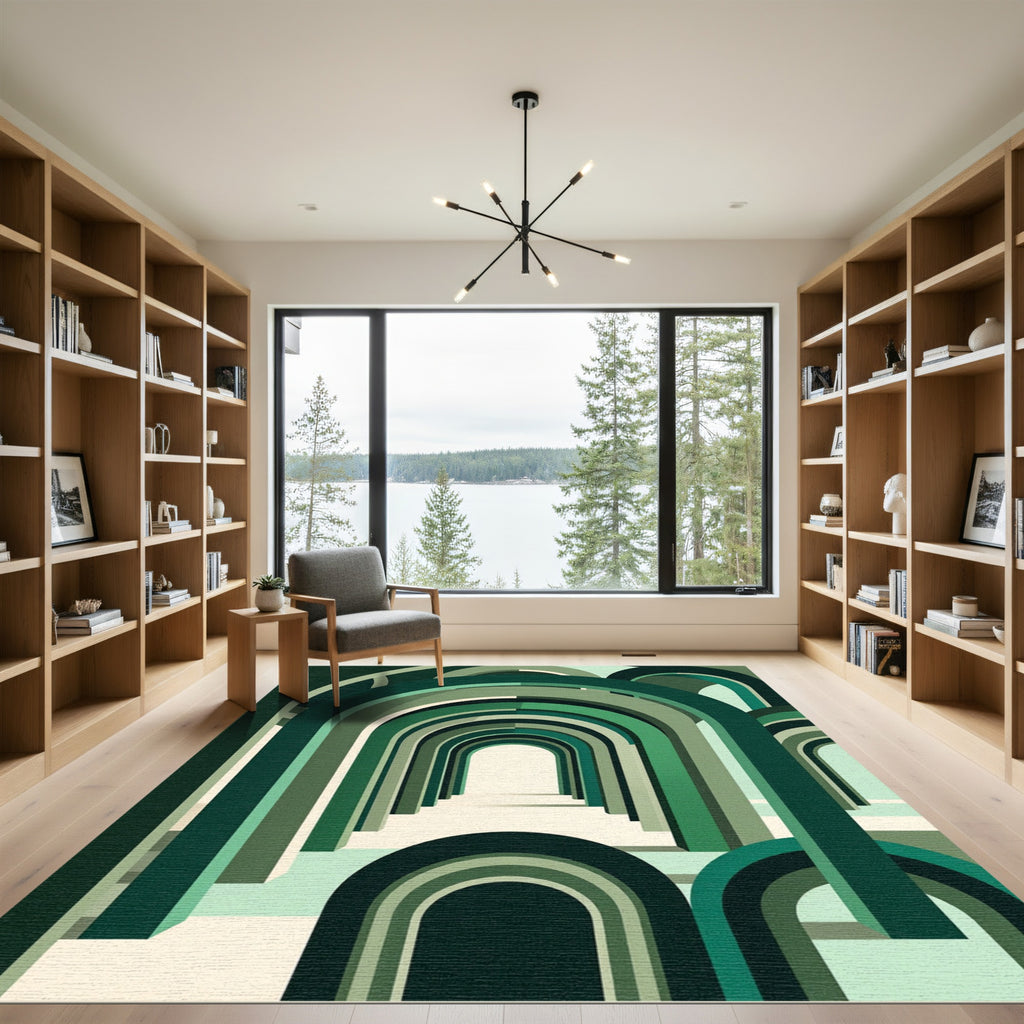 Modern Forest Green Arched Corridor Rug