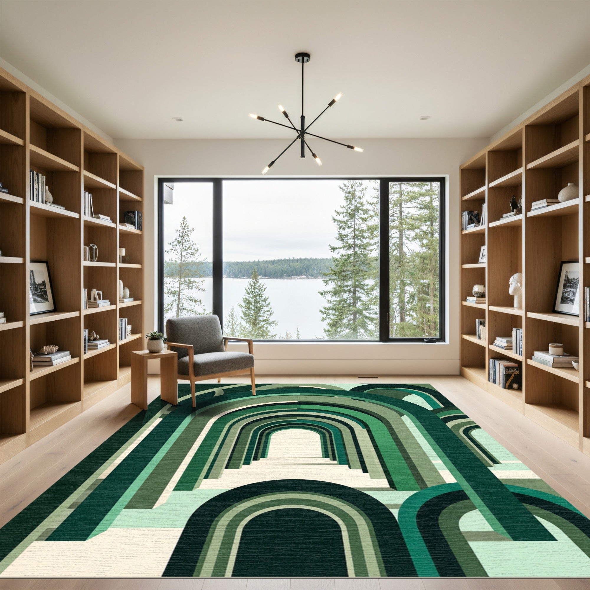 Modern Forest Green Arched Corridor Rug