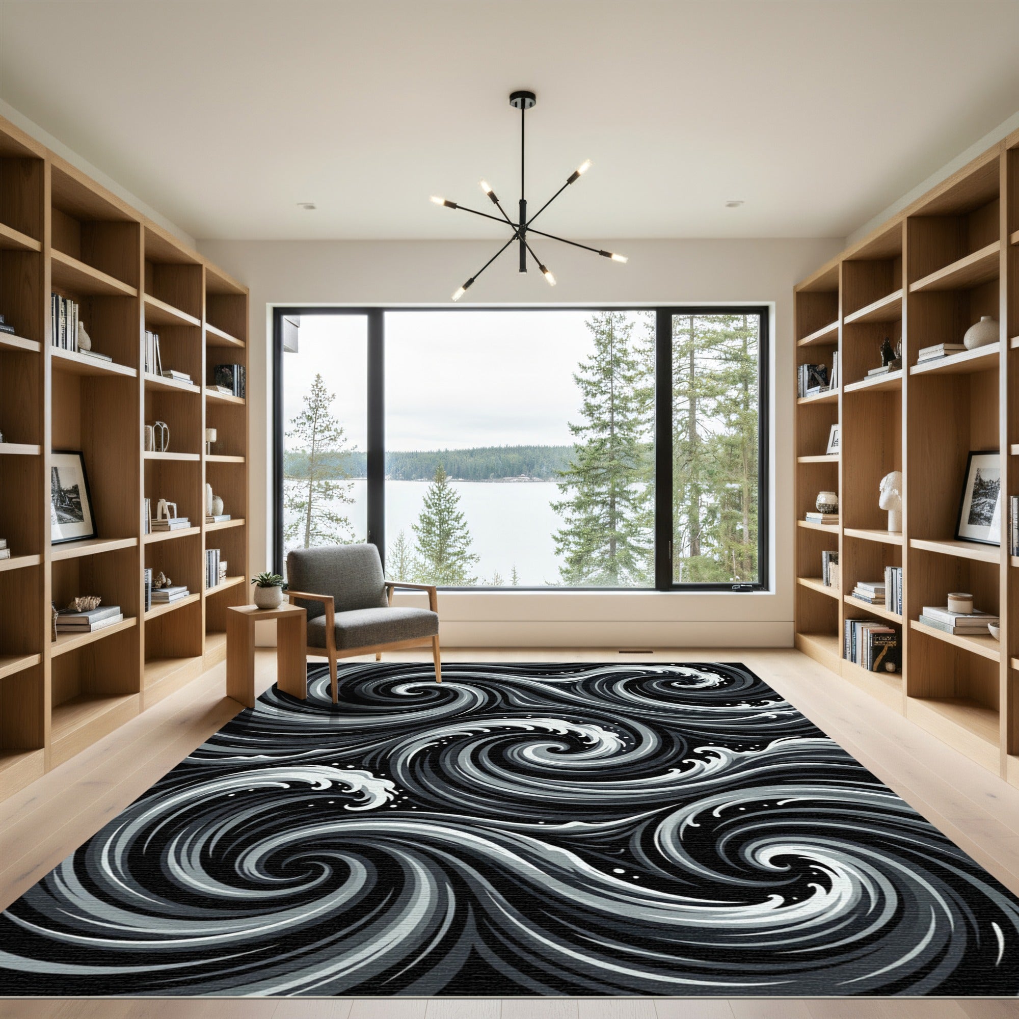 Monochromatic Swirling Ocean Waves Rug