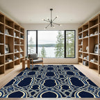 Elegant Navy Arched Geometric Filigree Rug