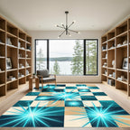 Cyan Starbursts Grid Composition Rug