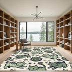 Whimsical Sage Green Cat Star Illustration Rug