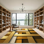 Modern Golden Interlocking Geometric Metallic Blocks Rug