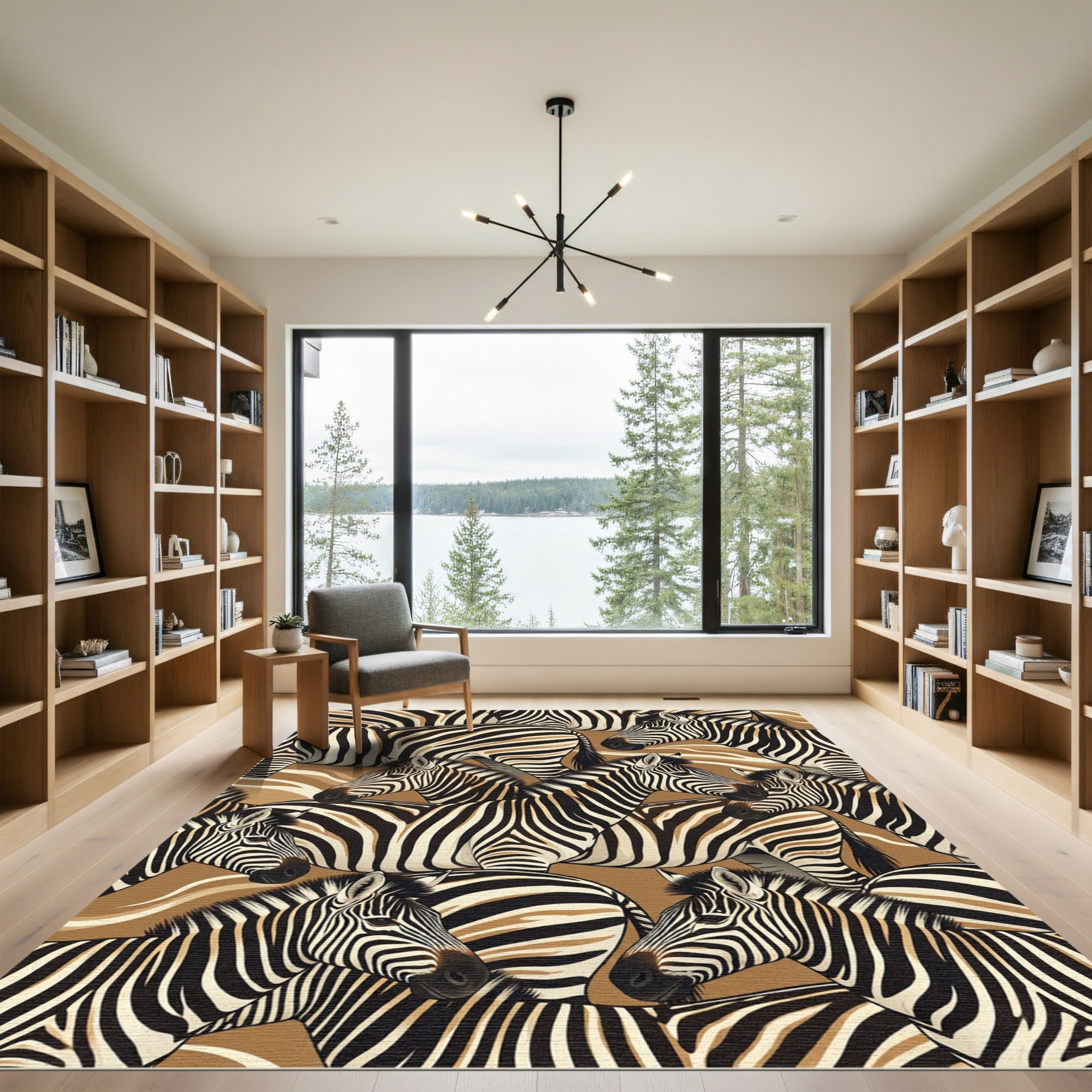 Modern Golden Zebra Abstraction Rug