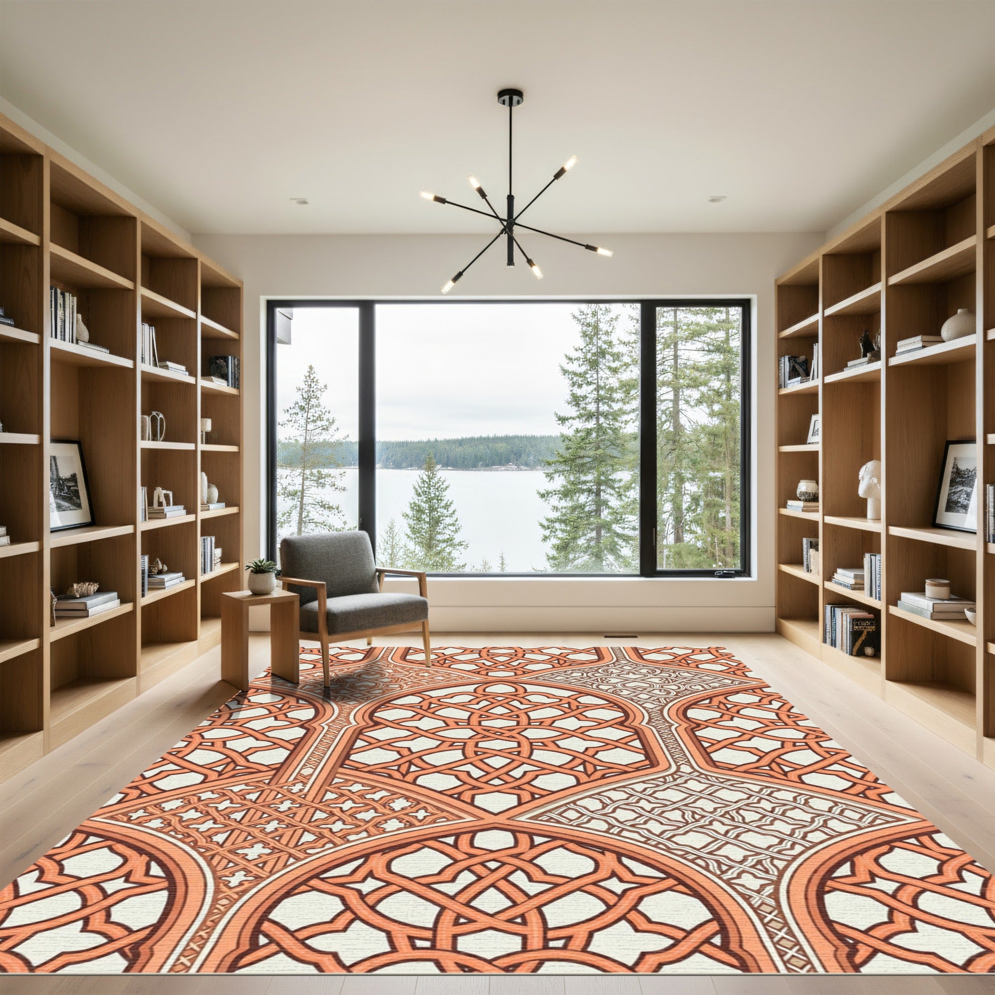 Terracotta Interlocking Lattice Arch Geometric Rug