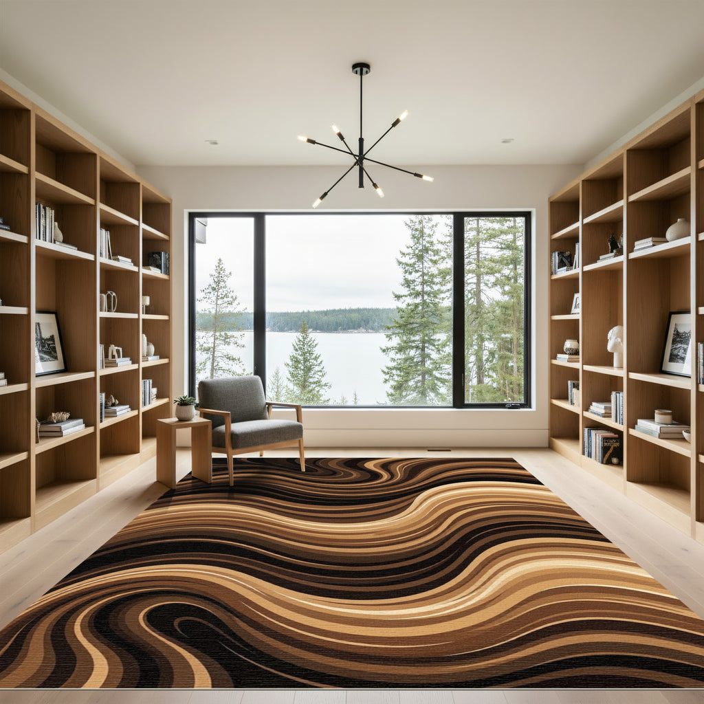 Brown Gradient Flowing Waves Rug