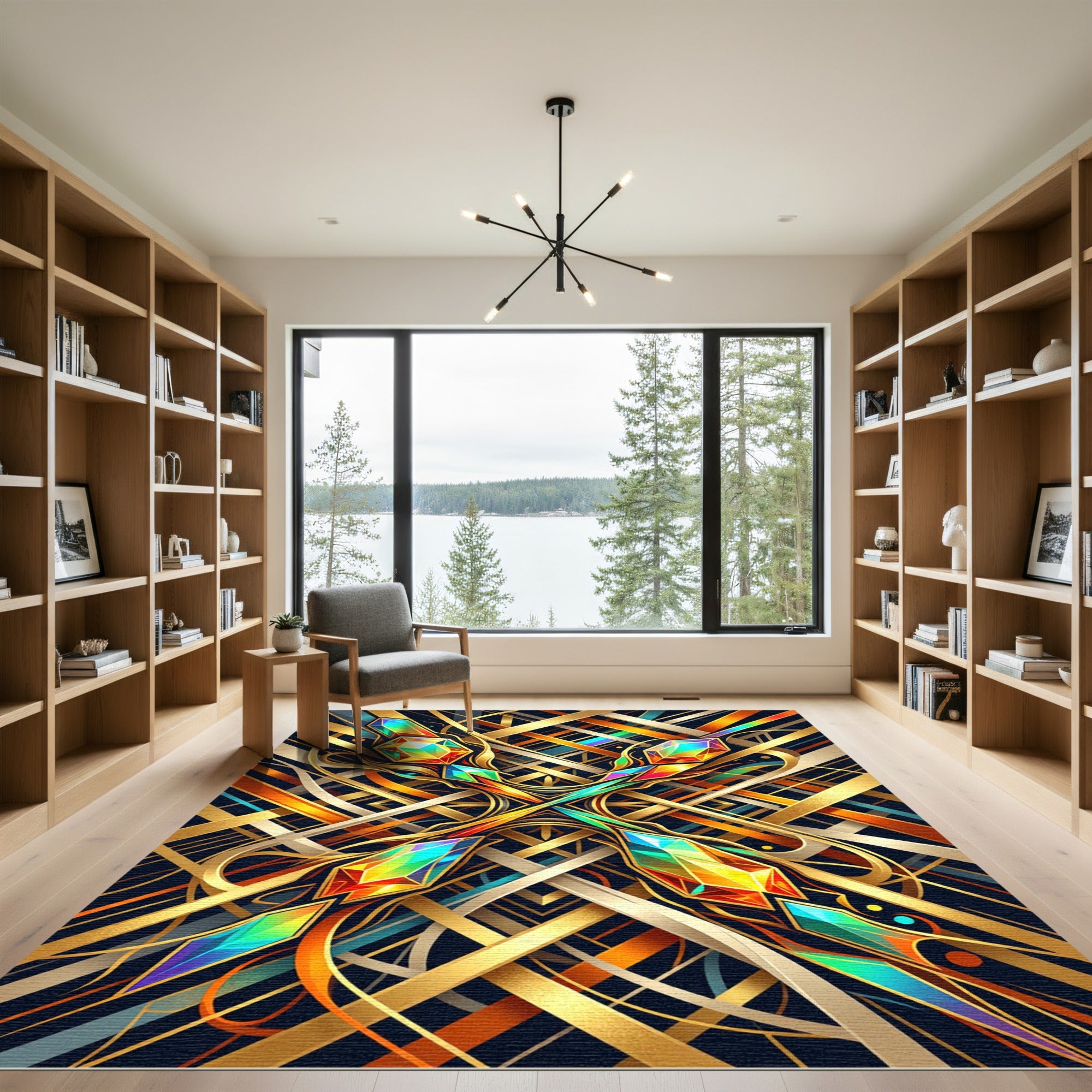 Radiant Geometric Gemstone Lattice Gold Rug