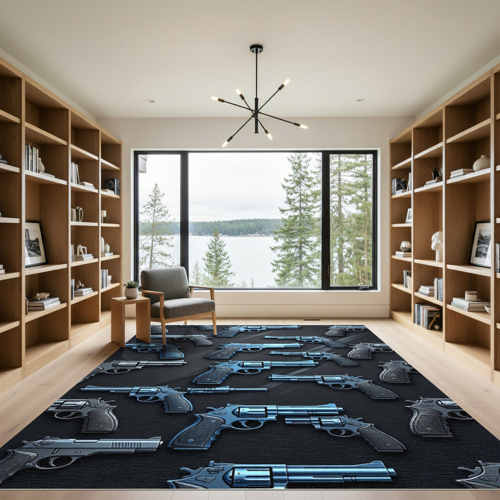 Tactical Metallic Blue Revolver Composition Rug