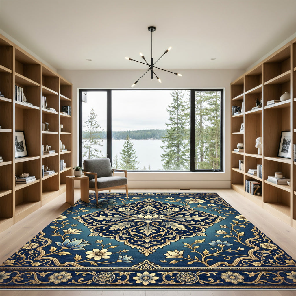 Ornate Teal Floral Inlay Rug