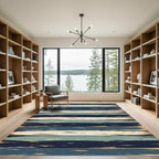 Distressed Navy and Cream Horizontal Stripe Rug