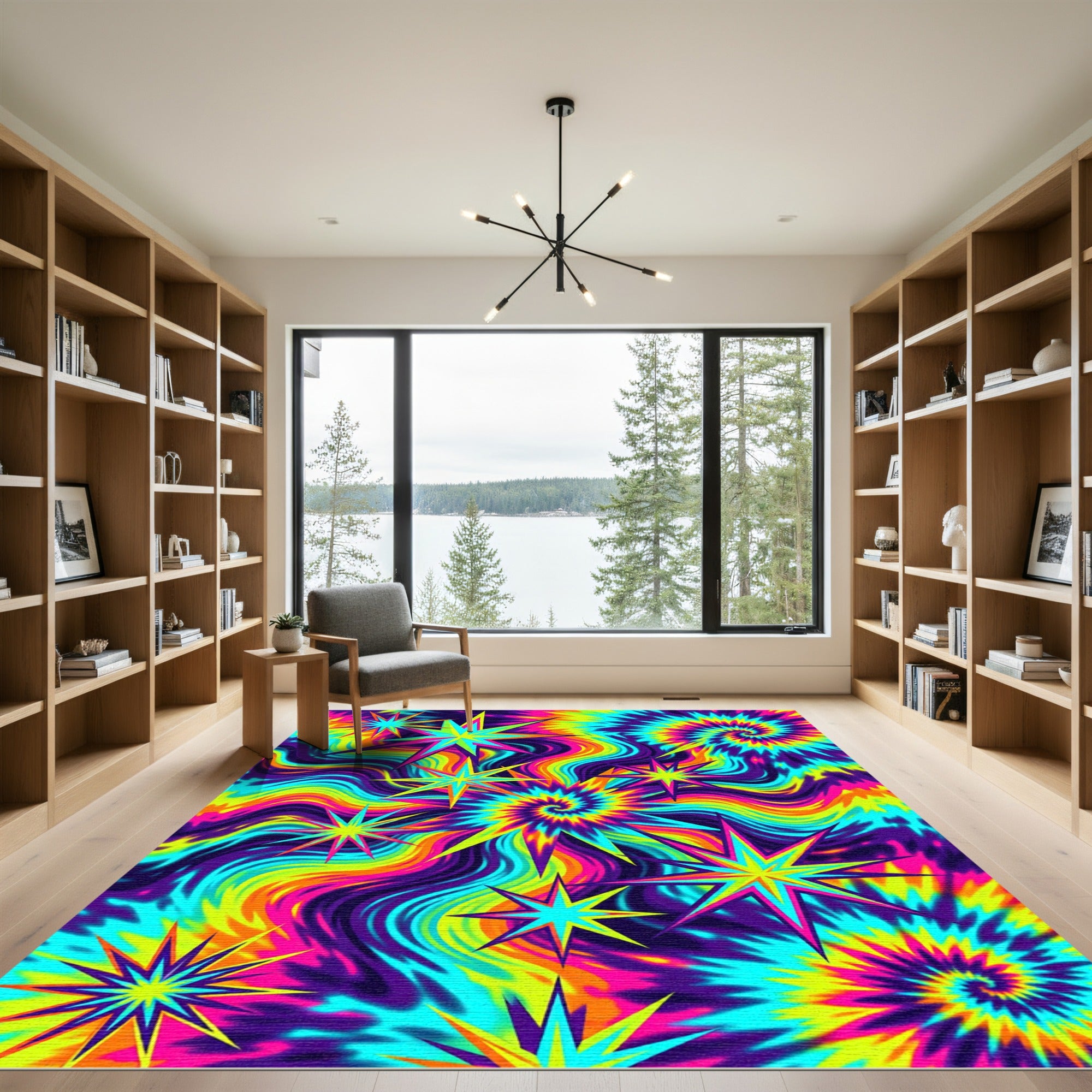 Vibrant Retro Psychedelic Swirl Starry Sky Rug