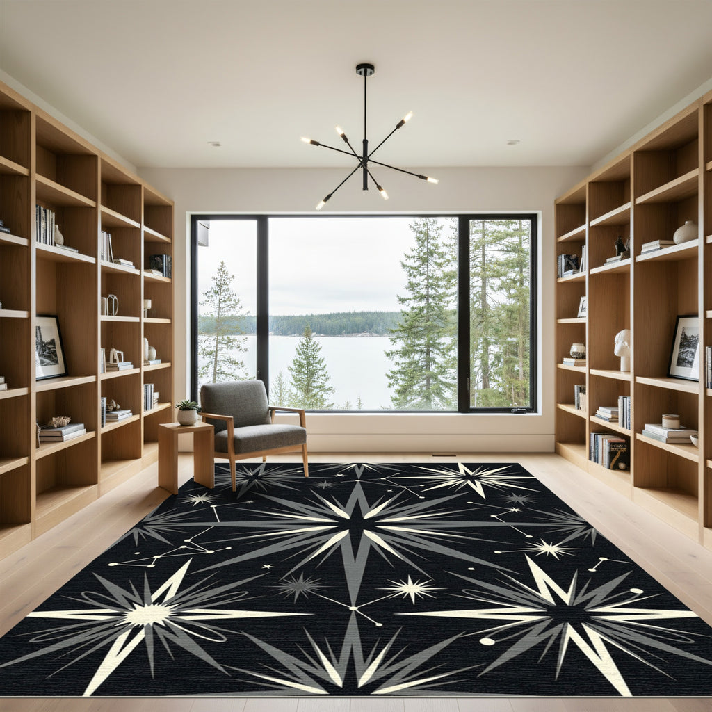 Gray White Starry Constellation Night Rug