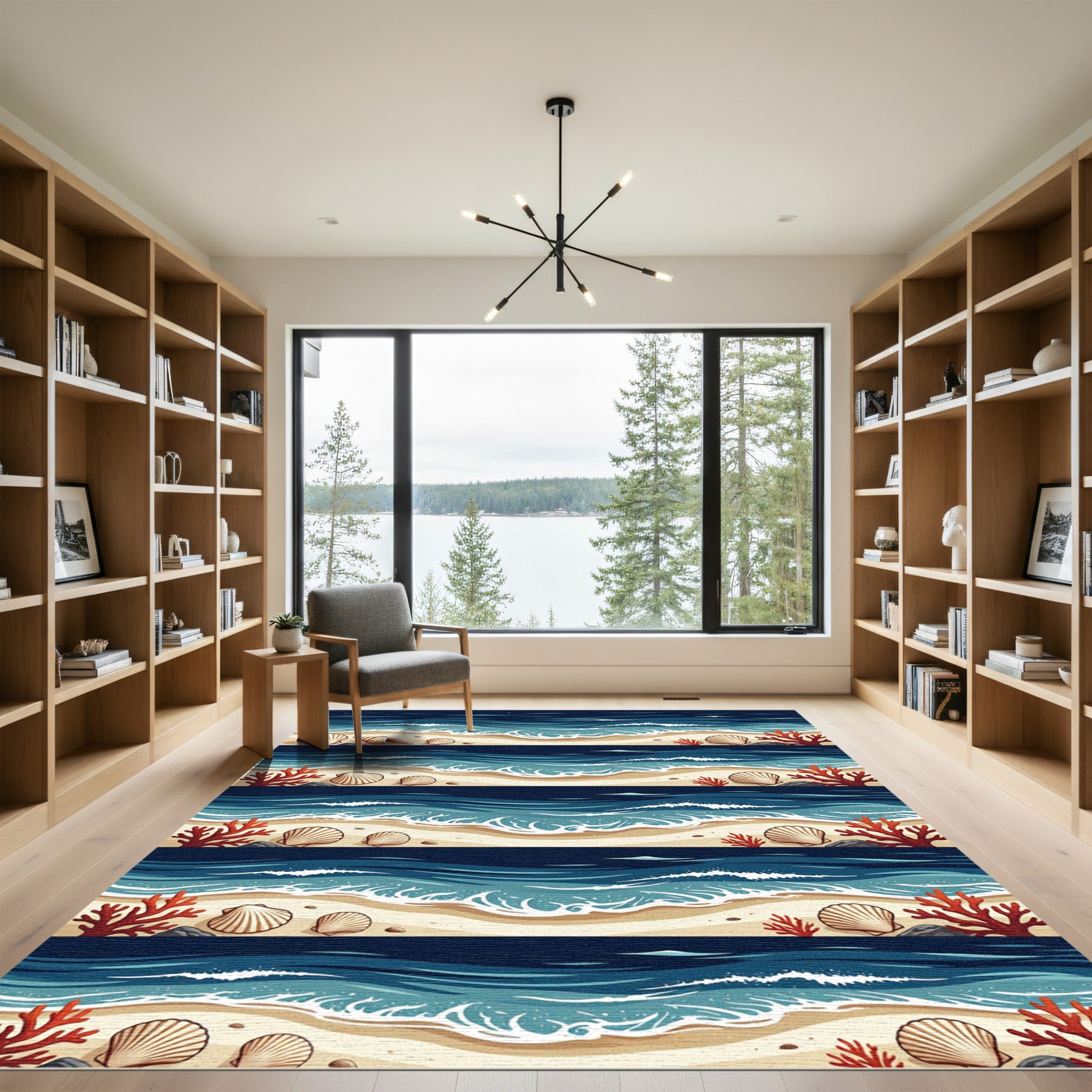 Coastal Coral Reef Beach Waves Rug