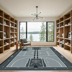Minimalist Gray Monochrome Basketball Court Graphics Rug