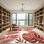 Coral Monstera Fern Lush Foliage Rug
