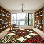 Red Orange Interlocking Geometric Overlay Rug