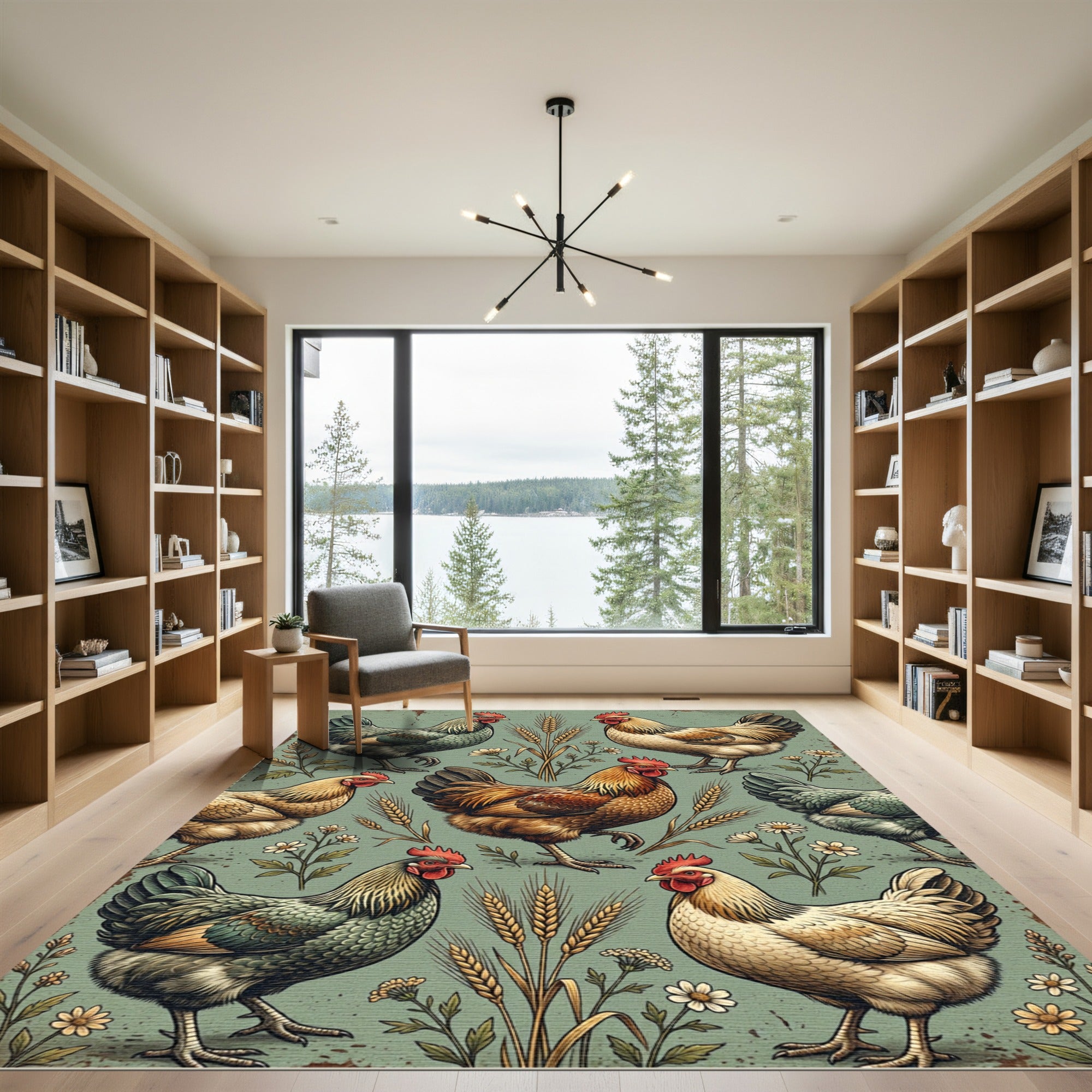 Rustic Farmhouse Chicken and Wheat Meadow Rug