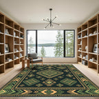 Green Yellow Geometric Diamond Aztec Rug