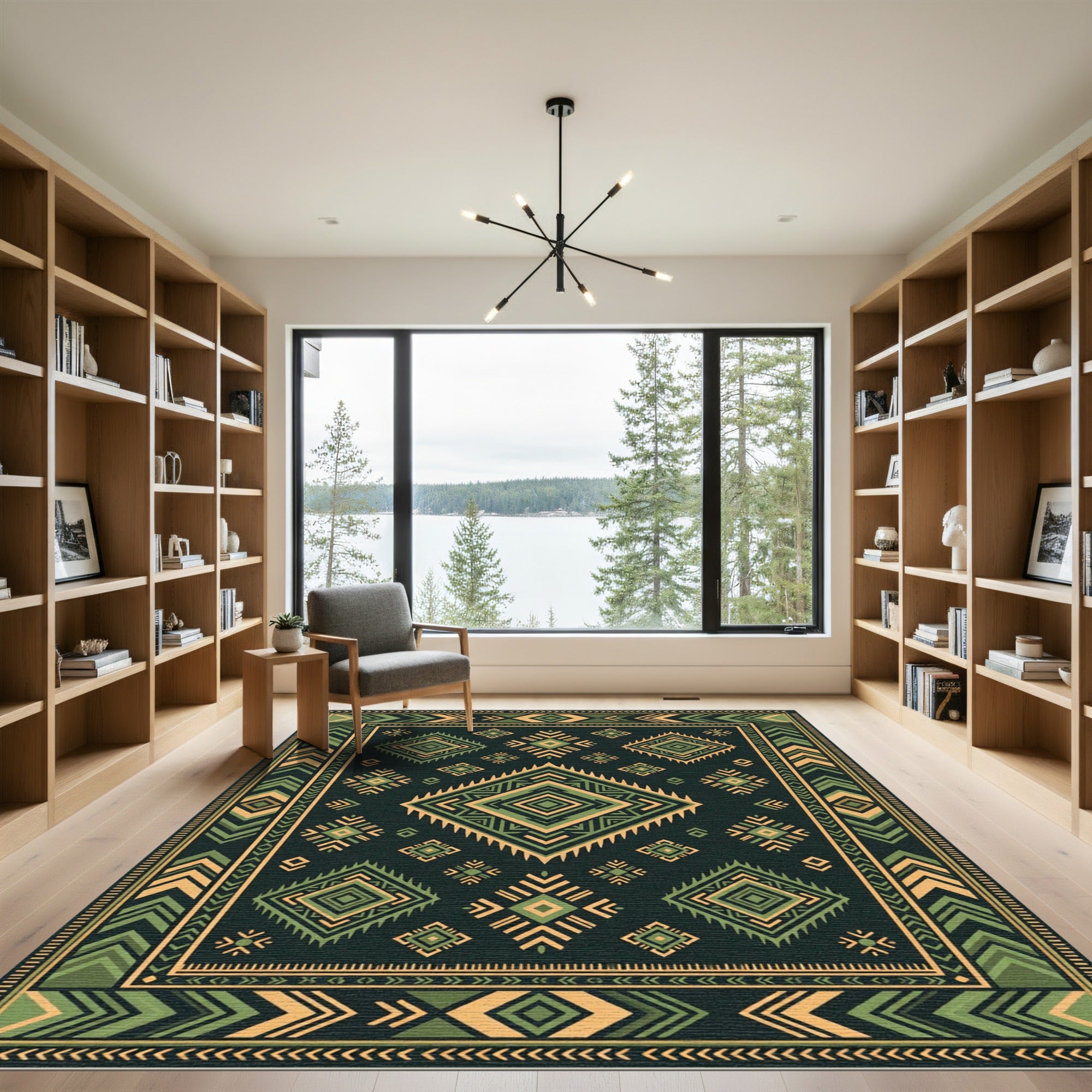 Green Yellow Geometric Diamond Aztec Rug