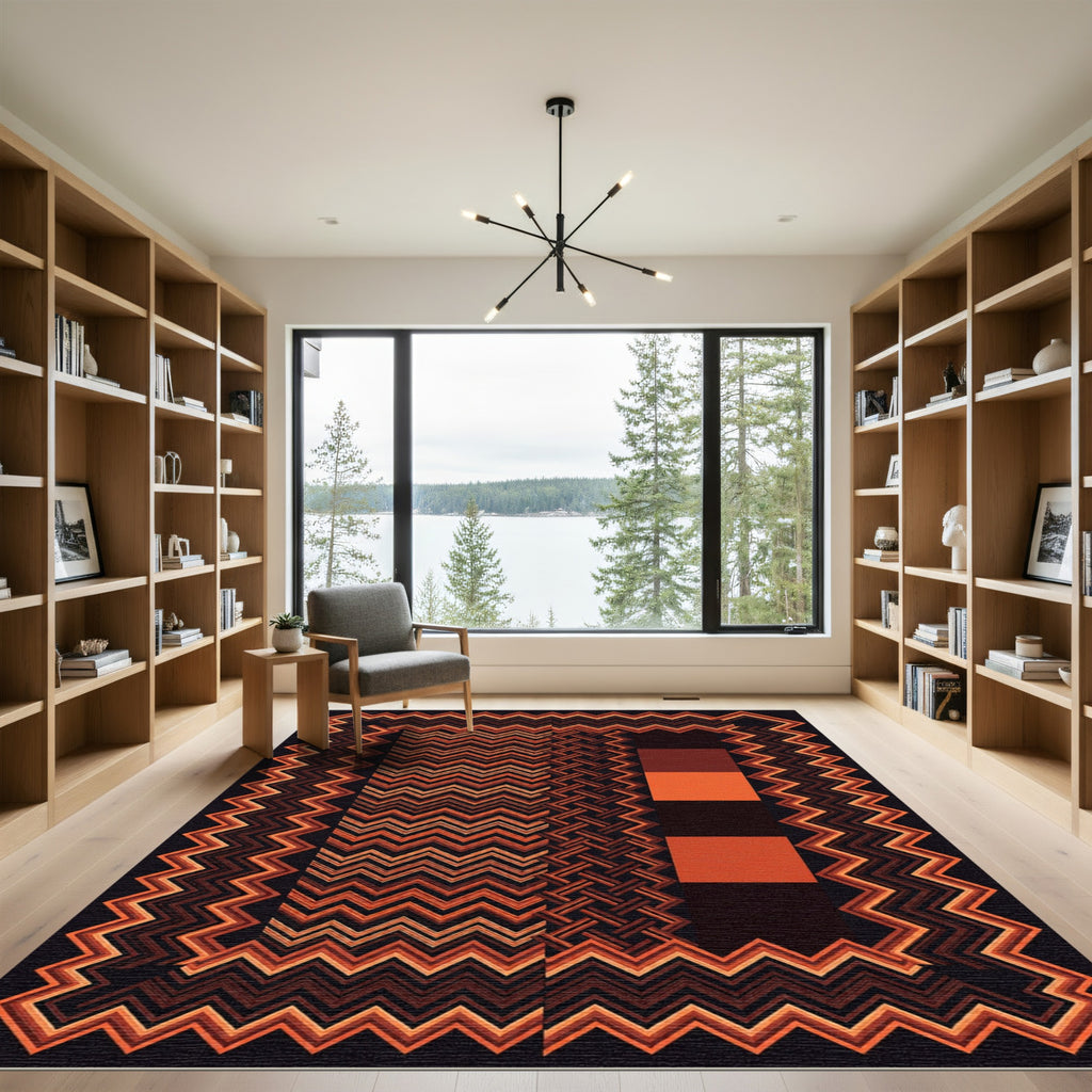 Rustic Earthy Chevron Squares Rug