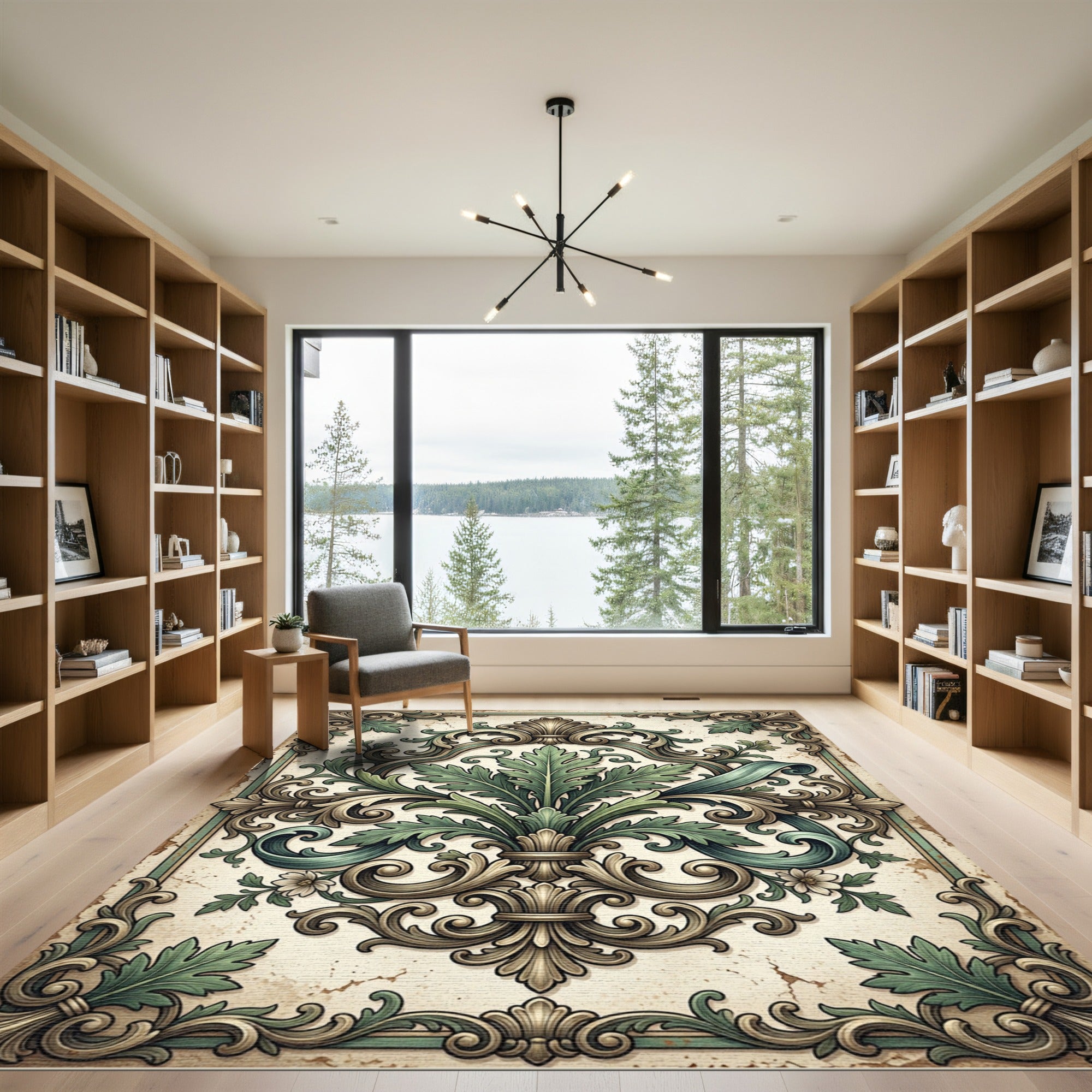 Ornate Sage Green Acanthus Foliage Rug