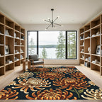 Earthy Amber Chrysanthemum Floral Dark Botanical Rug