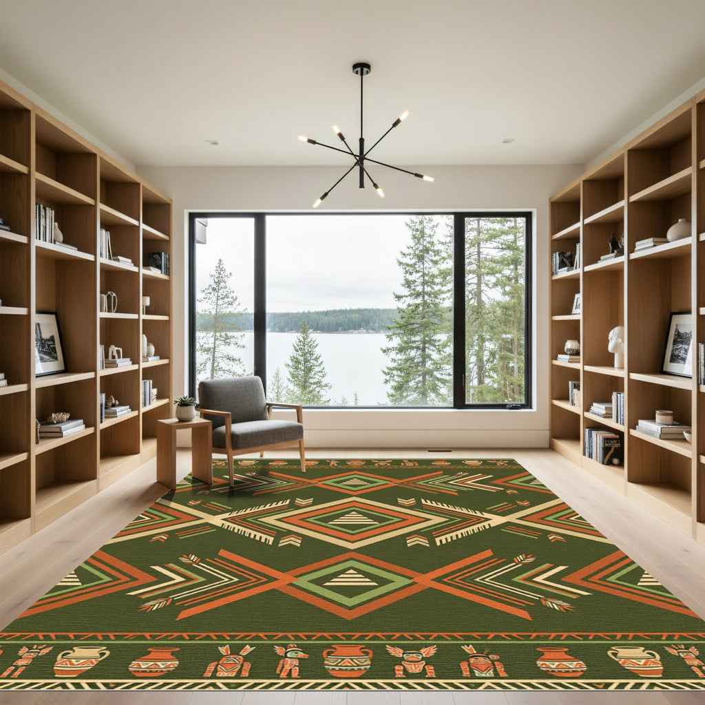 Earthy Geometric Southwestern Olive Orange Rug