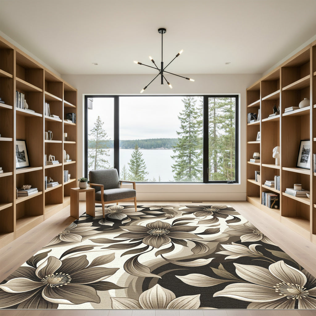 Monochromatic Floral Swirl Botanical Rug