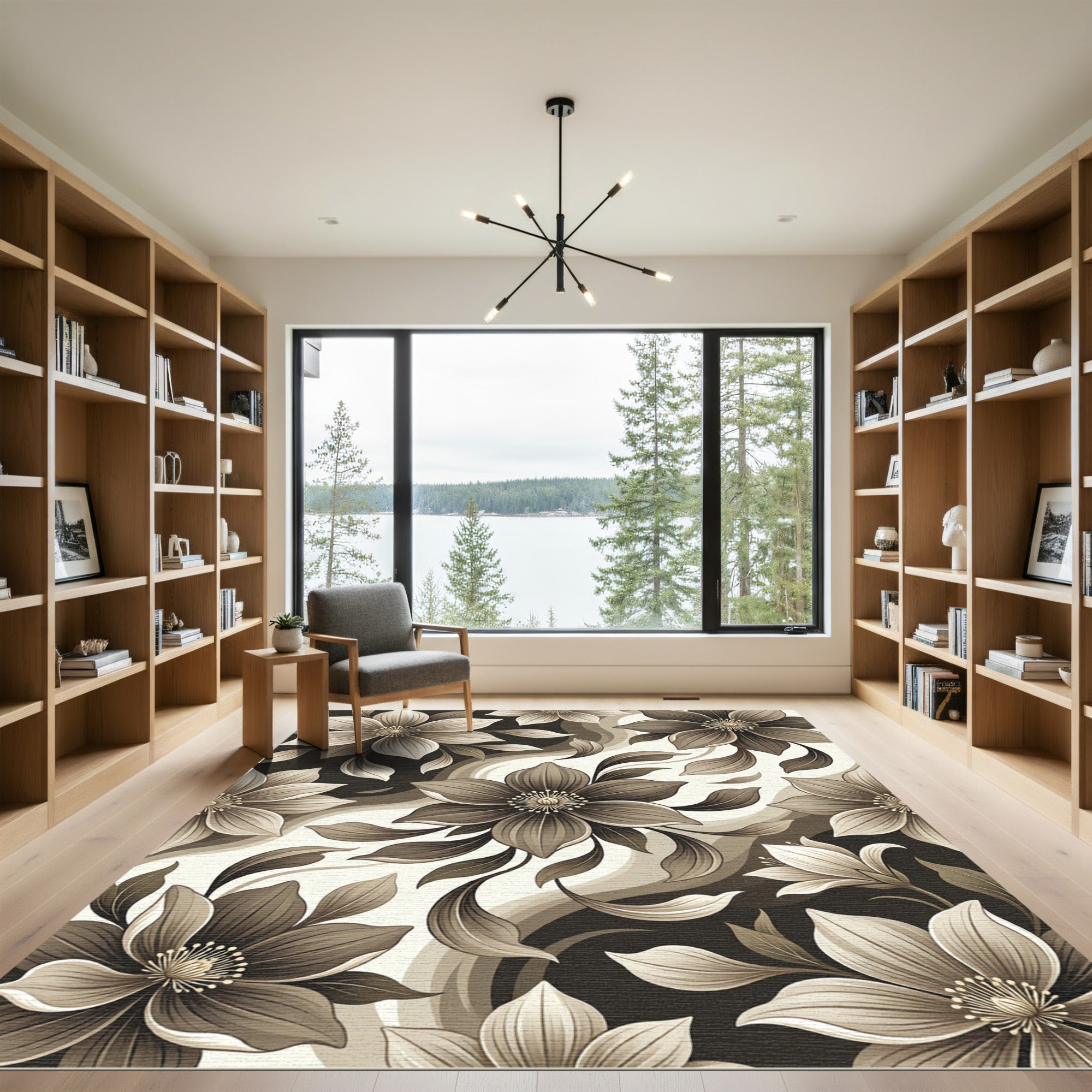 Monochromatic Floral Swirl Botanical Rug