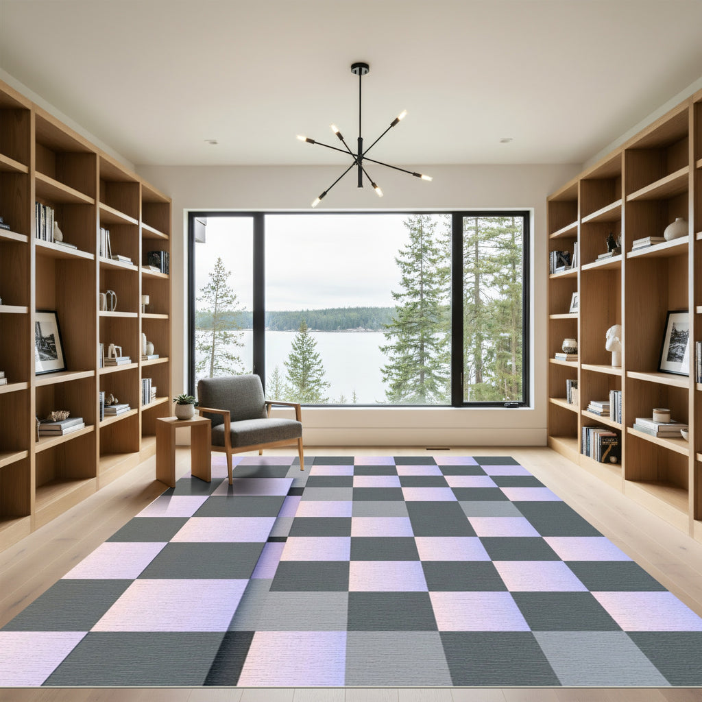 Gray Lavender Checkerboard Composition Rug