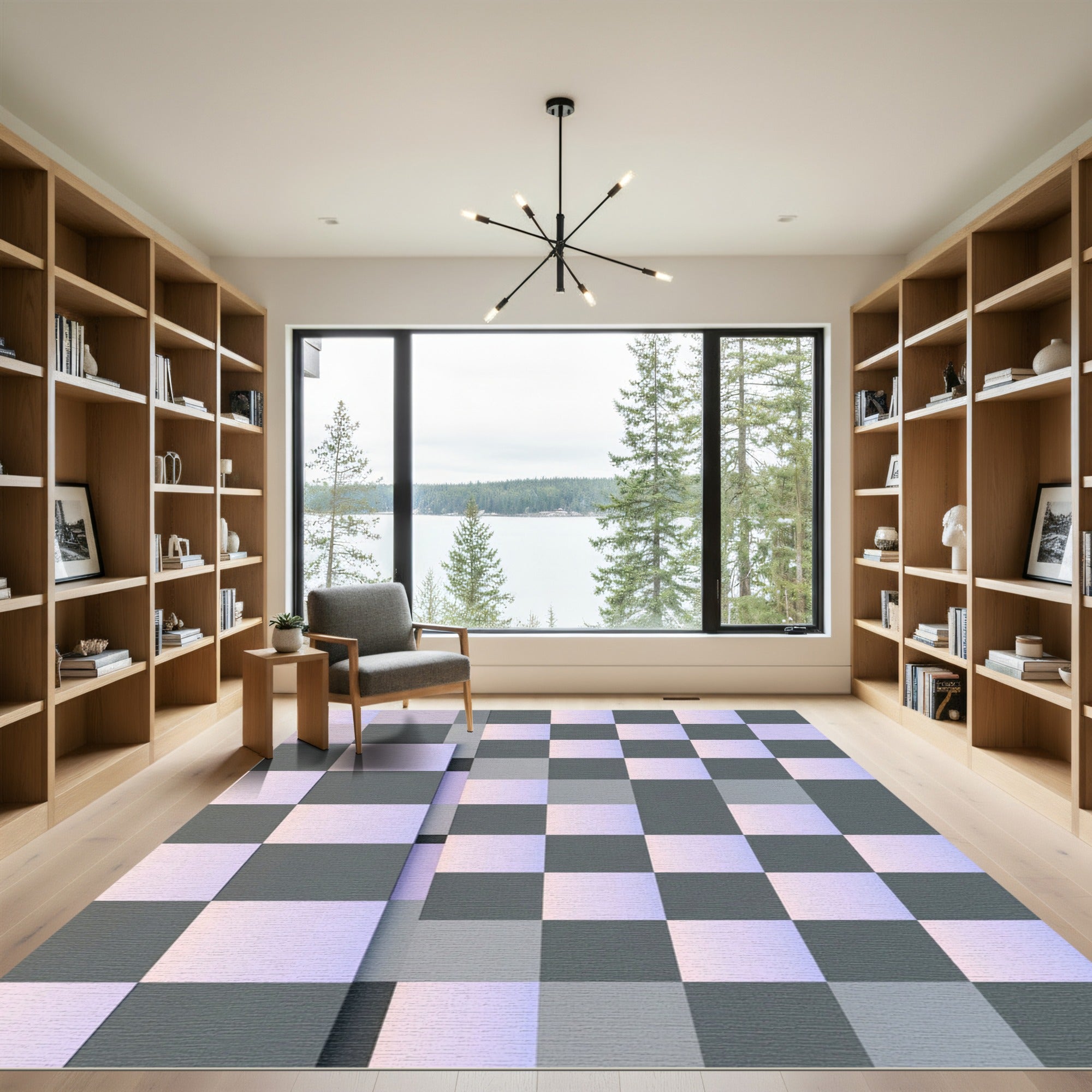 Gray Lavender Checkerboard Composition Rug