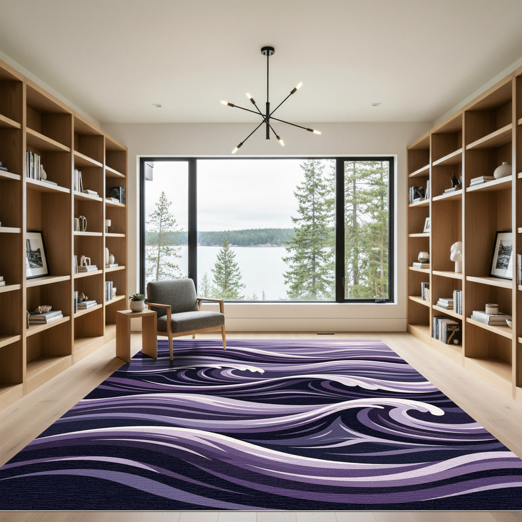 Deep Purple Abstract Ocean Waves Rug