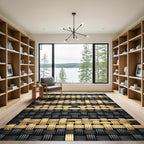 Black and Beige Woven Basket Texture Rug
