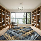 Interwoven Metallic Gold and Silver Diagonal Strips Rug