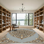 Elegant Gold Scrolling Floral Medallion Rug