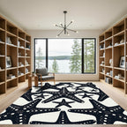 Bold Black Starfish Sea Life Rug