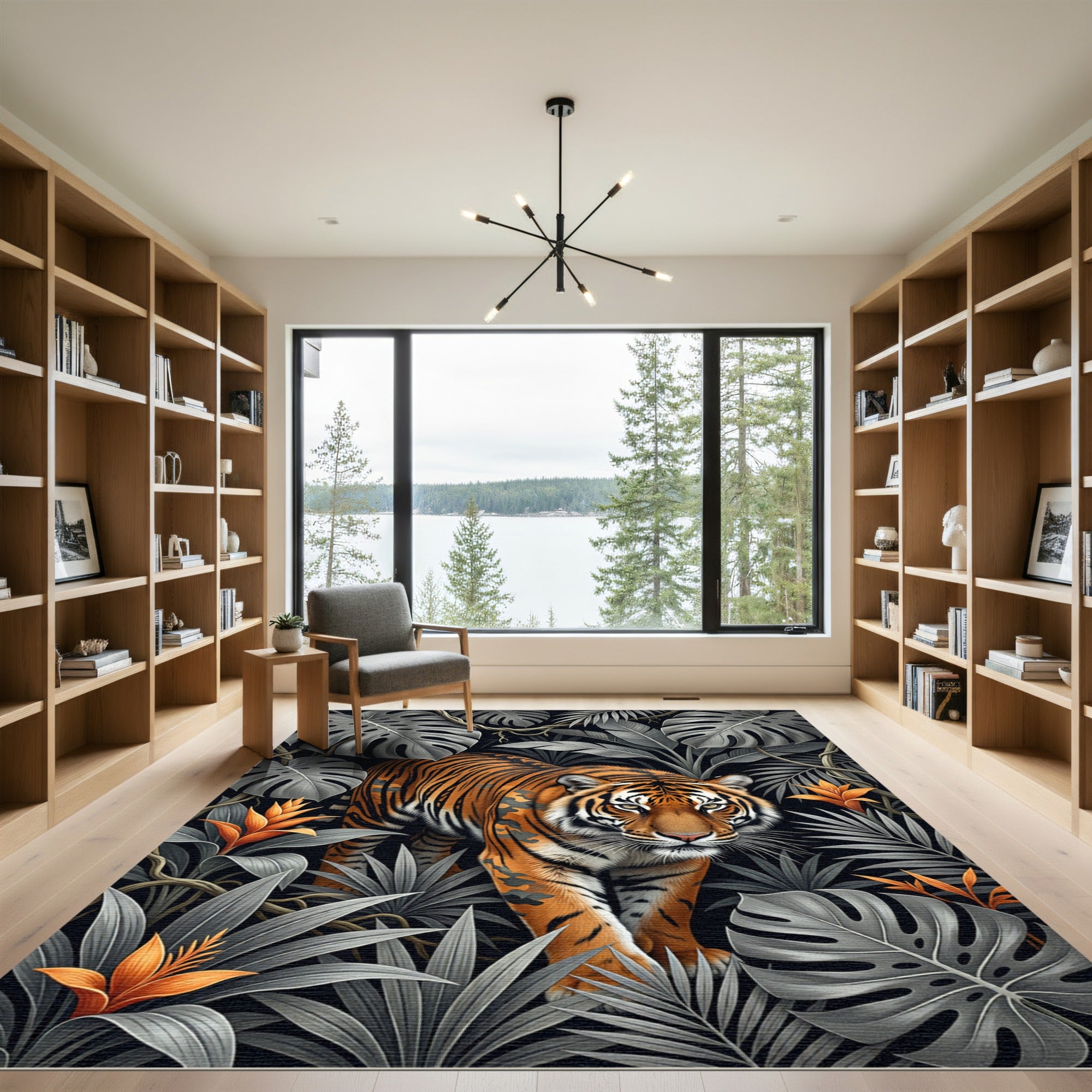 Majestic Orange Tiger Amid Tropical Foliage Rug