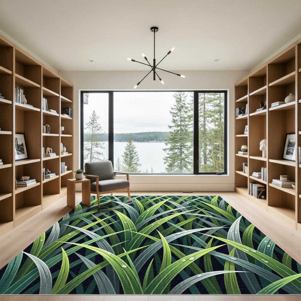 Lush Green Dewy Tropical Grass Rug
