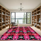 Pink Red Black Geometric Star Rug