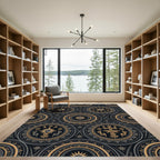 Black Golden Medallion Circular Brocade Rug