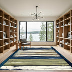 Rustic Coastal Blue and Cream Plank Rug